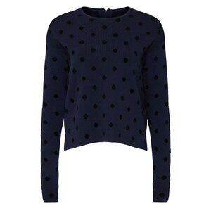 Thakoon Collective Womens Pullover Top Size XS Xsmall Navy Blue Polka Dot Crewne